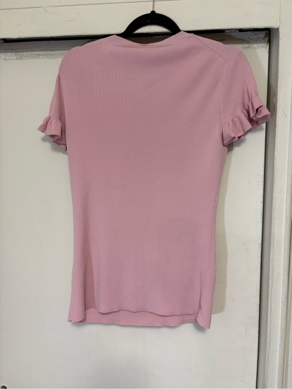 Ted Baker Light Pink Ribbed Top with Ruffle Sleeves - Picture 8 of 9